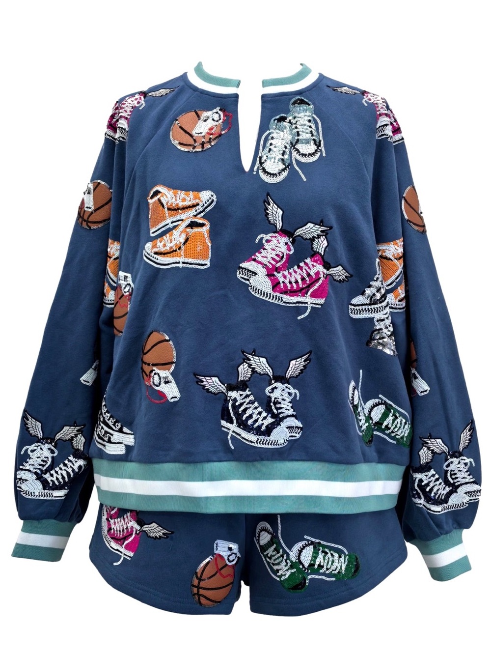 QOS Queen of Sparkles Blue Sneakers with Wings Sweatshirt